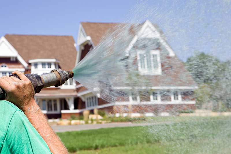 seeds being shot out of a hydroseeding cannon 