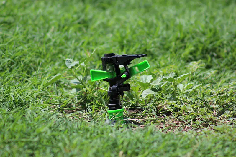 small sprinkler head in grass