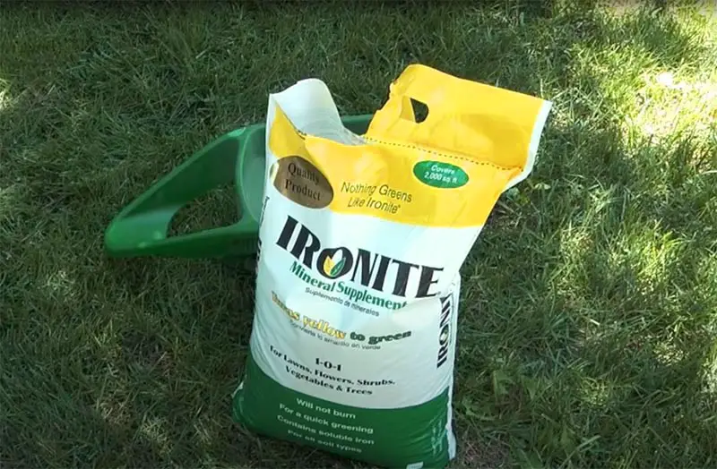 a bag of ironite lawn supplement