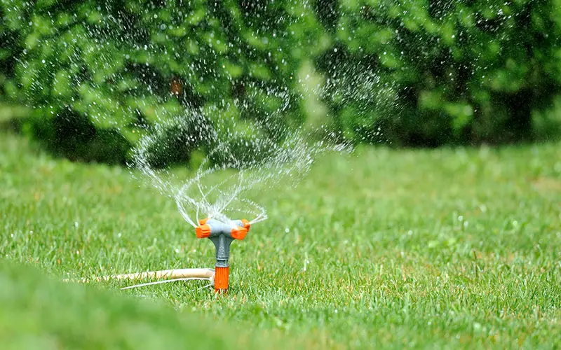 a pulsating sprinkler spraying jets of water