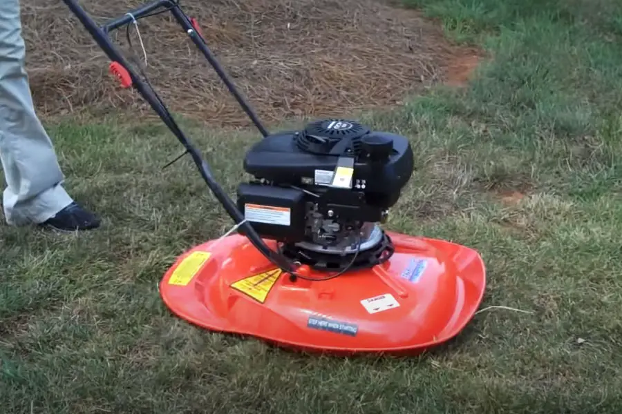 a hover lawn mower cutting the grass