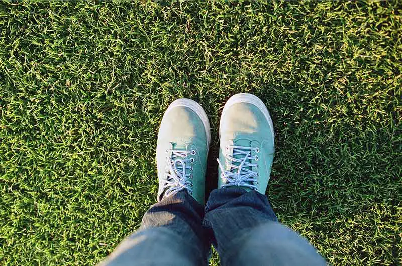 feet standing on a grassy lawn