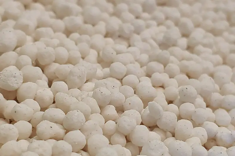 white balls of granular fertilizer